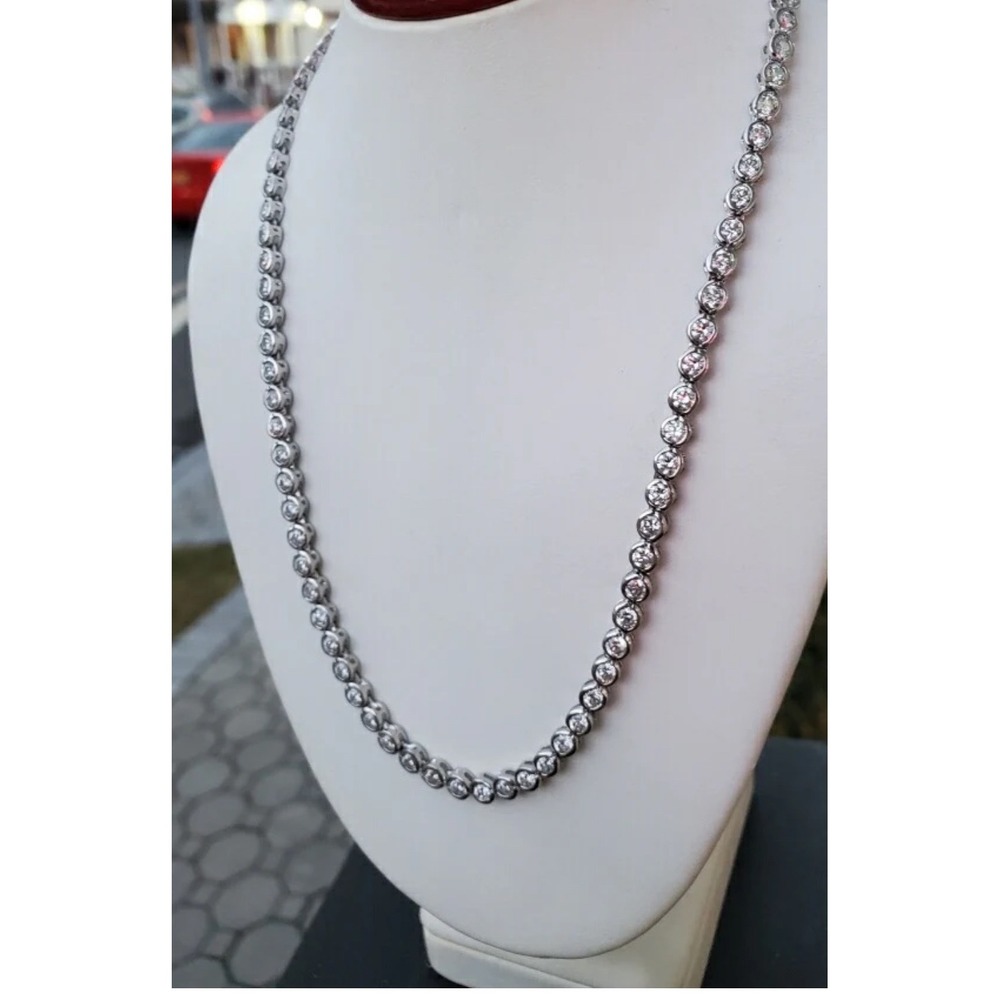 Tennis Necklace Crystal Rhinestone Silver Tone Sparkly Chain